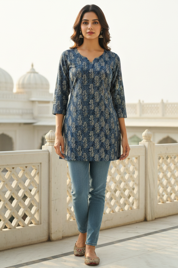 Elegant Gold Print Cotton kurti