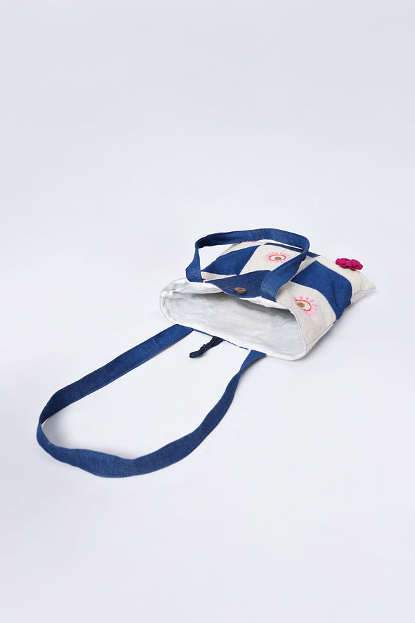 Denim Checkered Tote Bag