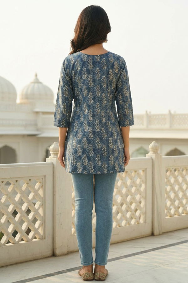 Elegant Gold Print Cotton kurti