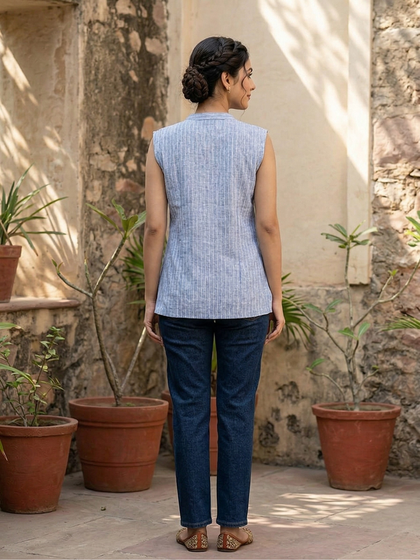 Asymmetric Striped Indo-Western Top