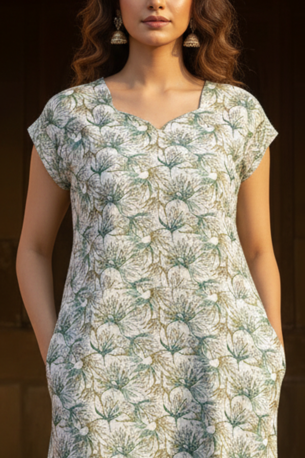 Sage Bloom Cotton Kurti