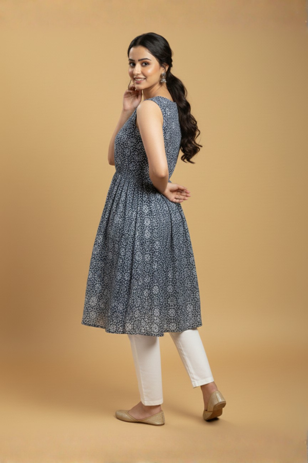 Indigo Geometric Flare Kurti