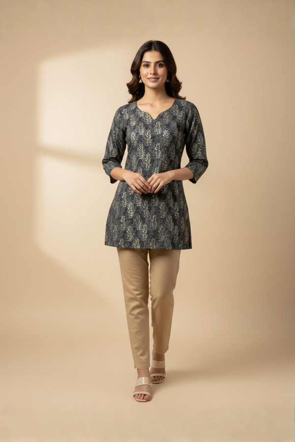 Elegant Gold Print Cotton kurti