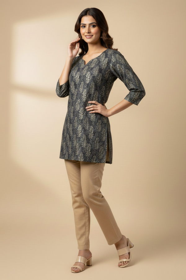 Elegant Gold Print Cotton kurti
