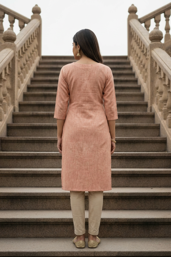 Peach Linen Straight Kurti