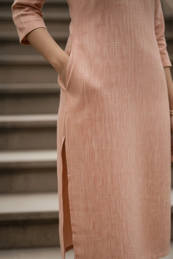 Peach Linen Straight Kurti