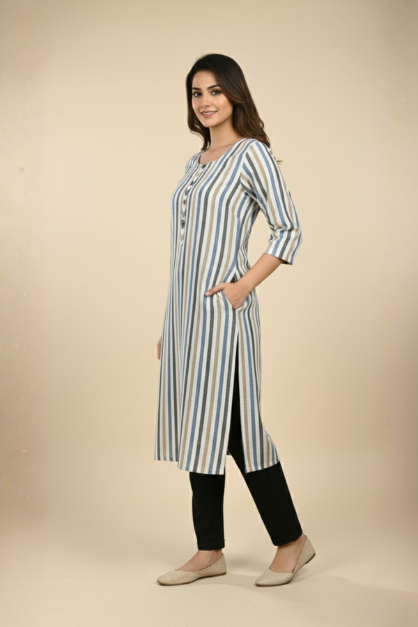 Classic Striped Linen Kurti