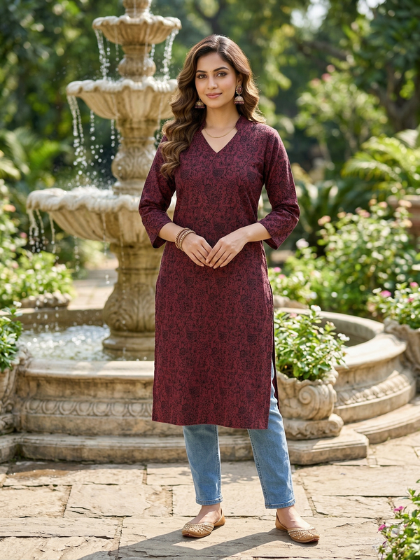 Rustic Wine Botanical Print Kurti