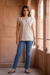 Biege Striped Linen-Cotton Top