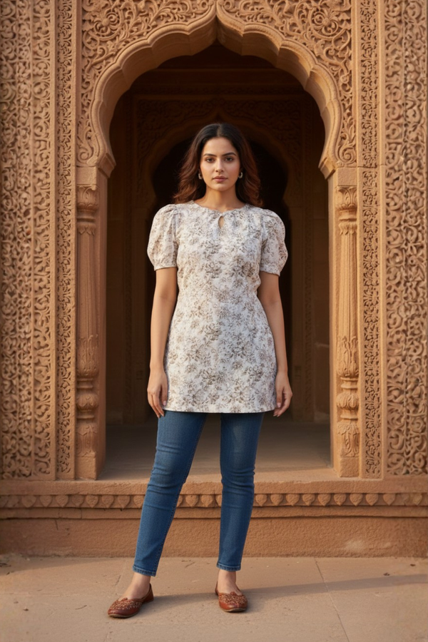 Muted Meadow Floral Cotton Kurti