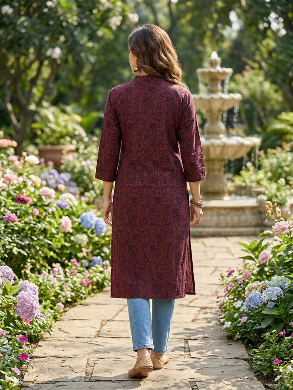 Rustic Wine Botanical Print Kurti