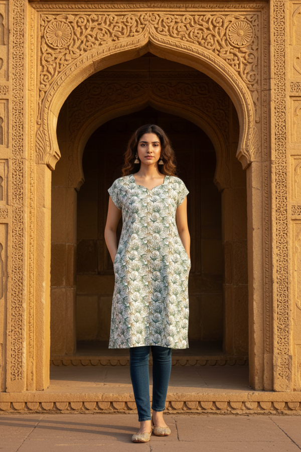 Sage Bloom Cotton Kurti