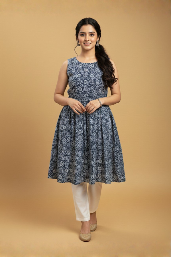 Indigo Geometric Flare Kurti