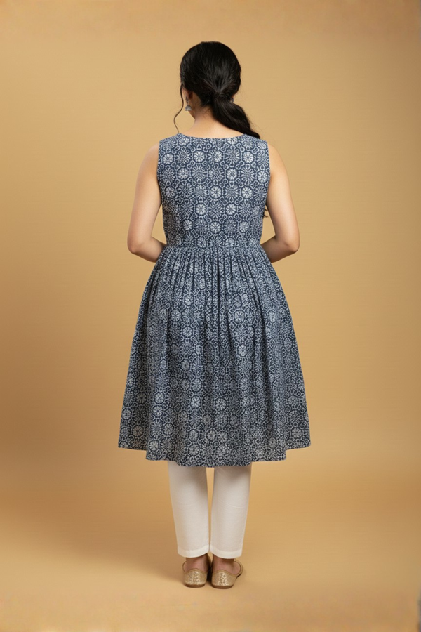 Indigo Geometric Flare Kurti