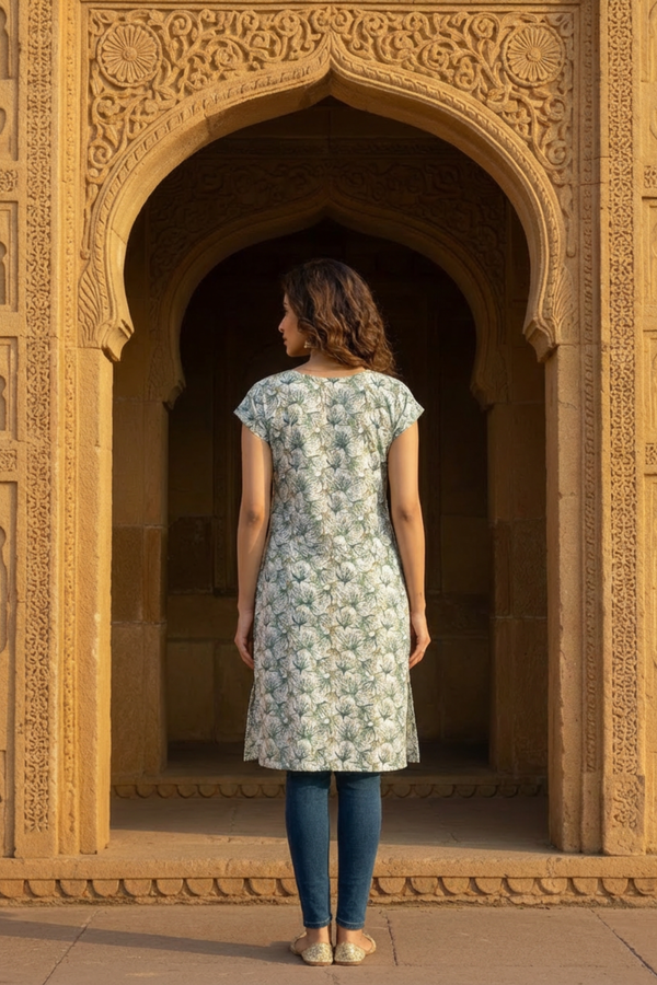 Sage Bloom Cotton Kurti