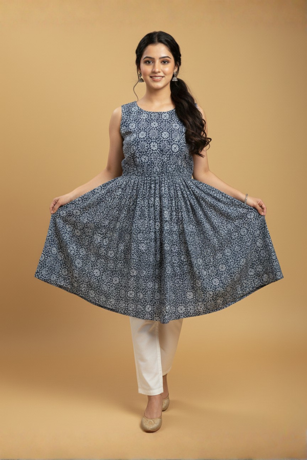 Indigo Geometric Flare Kurti