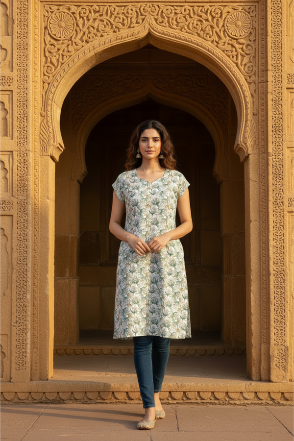 Sage Bloom Cotton Kurti