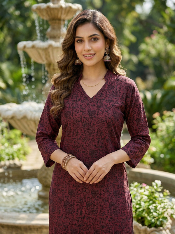 Rustic Wine Botanical Print Kurti