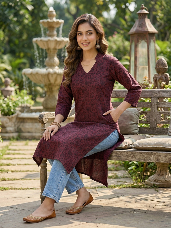 Rustic Wine Botanical Print Kurti