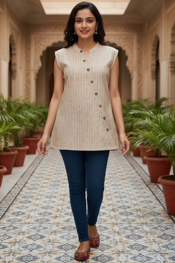 Natural Khaki  Linen-Cotton Kurti